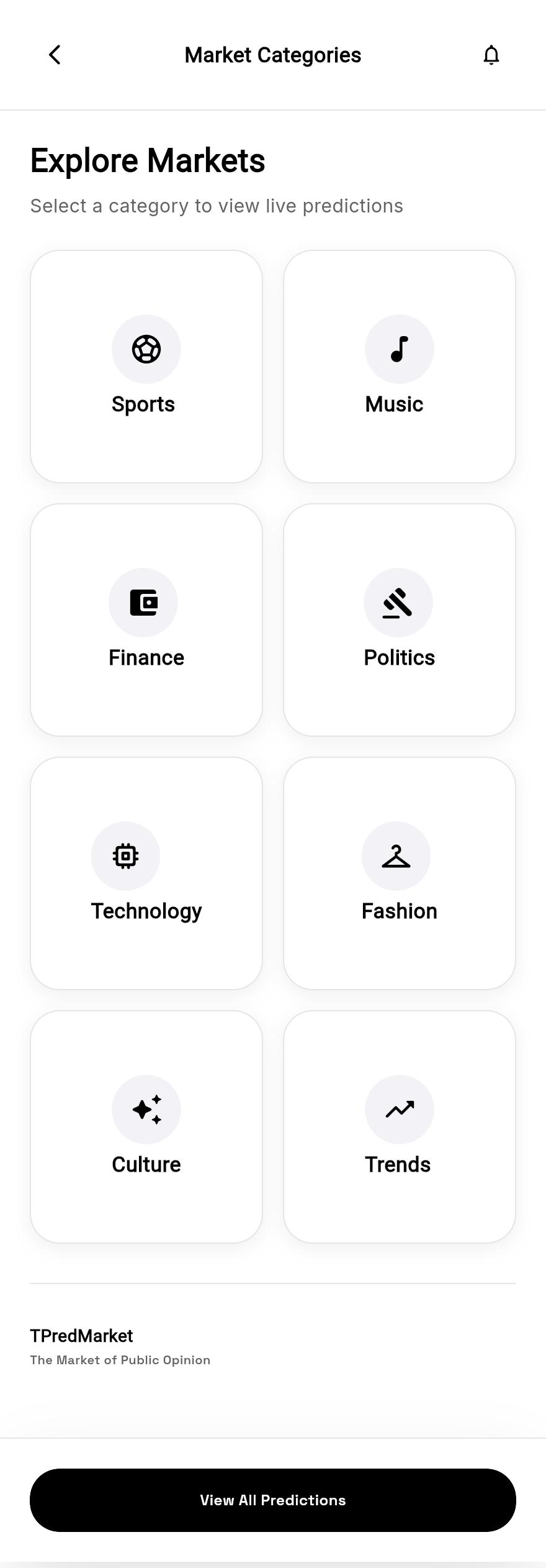 TPredMarket Home Screen
